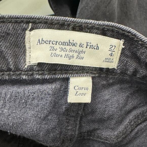 Abercrombie & Fitch Women Black Distressed The 90s High Rise Straight Jeans 27/4 - Picture 7 of 9
